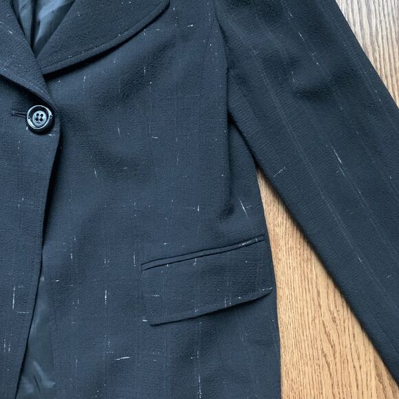 Lafayette 148 Black Wool One Button Blazer w Unique White Pattern Woven In Sz 8 - Picture 2 of 9